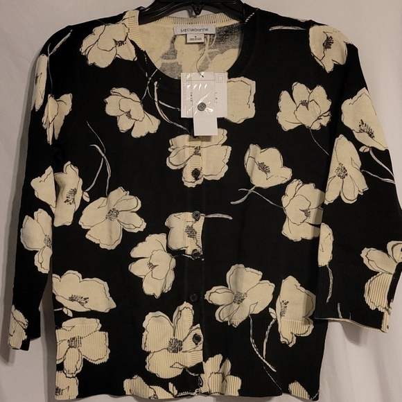 LIZ Claiborne Floral 3/4 Sleeve Cardigan Sweater - Picture 1 of 6